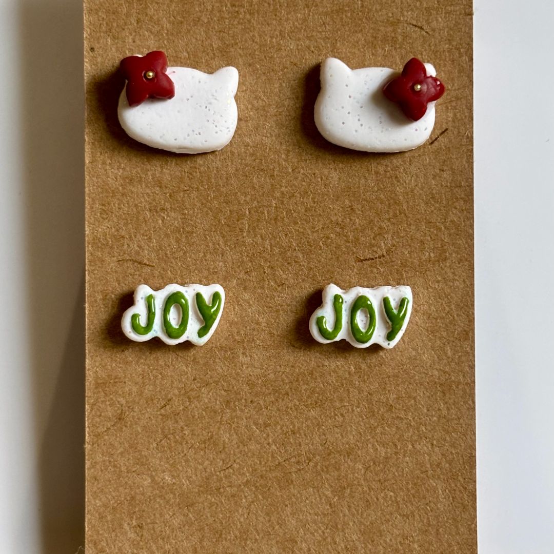 Polymer Clay Holiday Stud Pack Earrings, stainless steel stud posts - Ysleta Mission Gift Shop