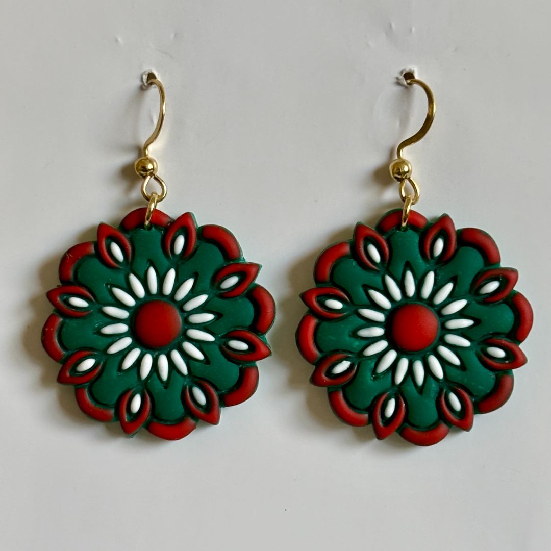 Fiesta Polymer Clay Dangle Earrings – 1"x1" with Stainless Steel Hooks