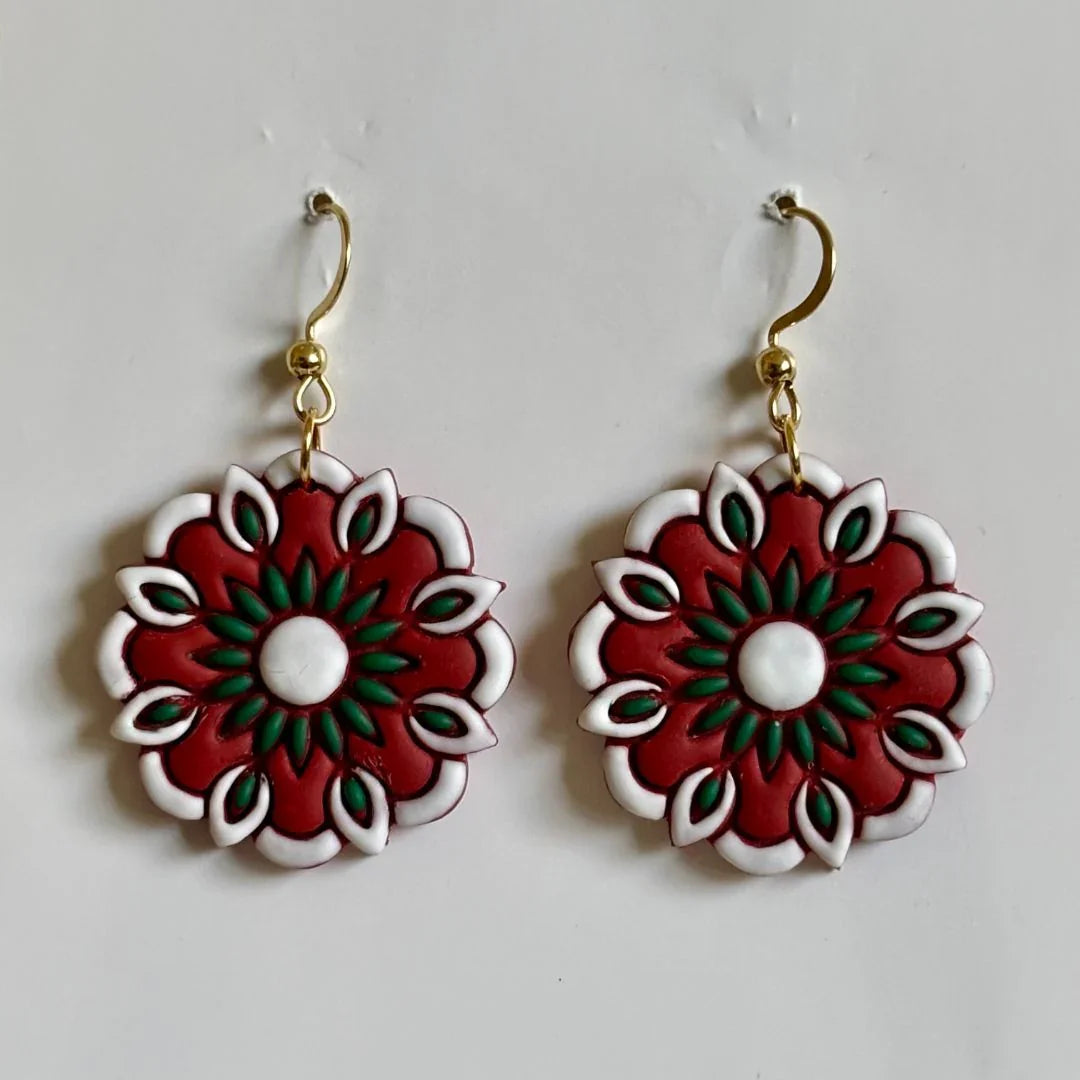 Fiesta Polymer Clay Dangle Earrings – 1"x1" with Stainless Steel Hooks - Ysleta Mission Gift Shop