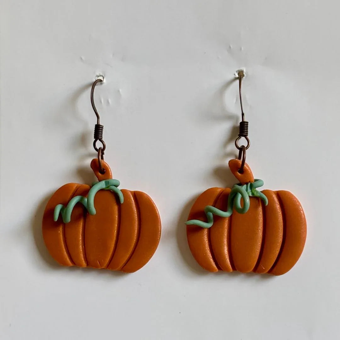 Fall pumpkin polymer clay dangle earrings