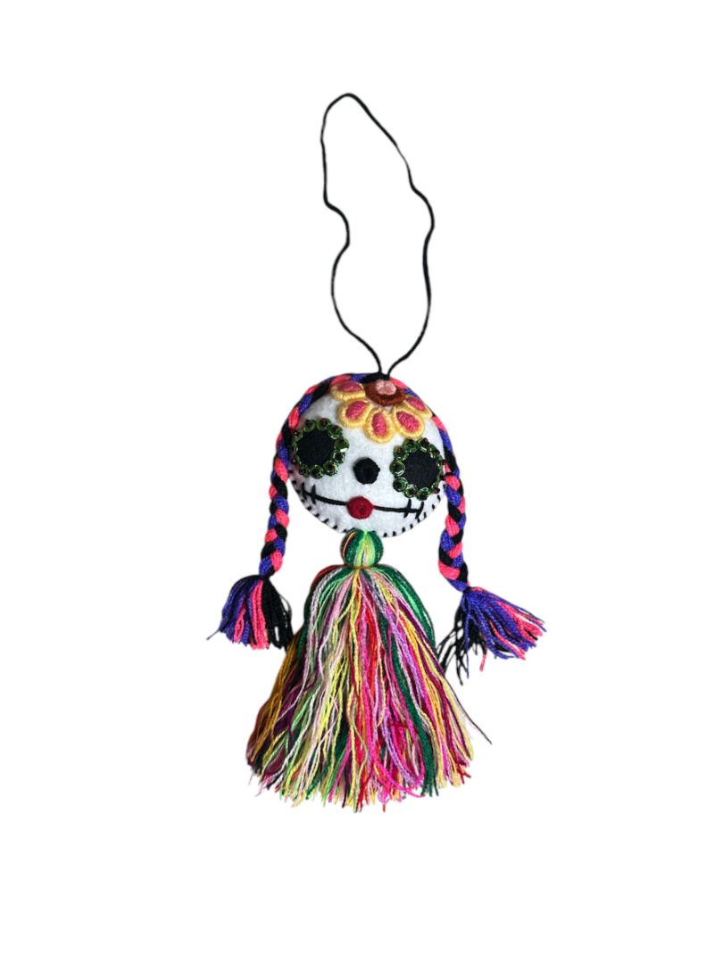 Day of the Dead Embroidered Tassel Charm - Mexican Artisan Ornament for Bags, Keys & Decor