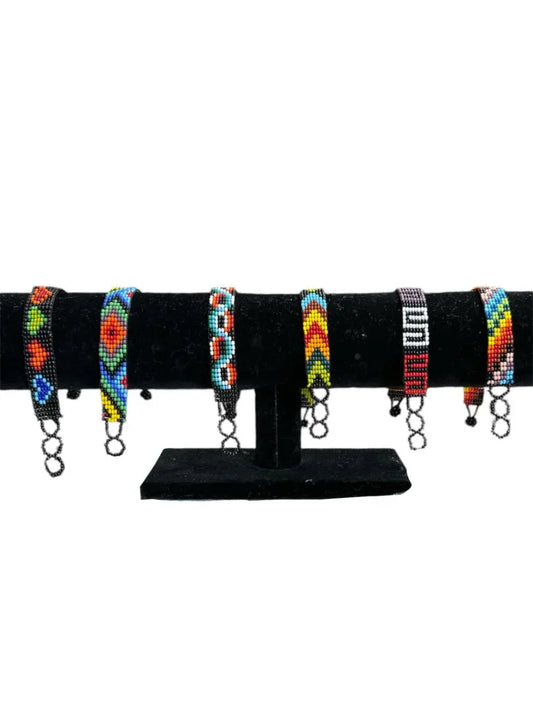 Hand-Beaded Artisan Cuff Bracelet from Mexico - Colorful Mexican Bracelet with Intricate Patterns - Ysleta Mission Gift Shop