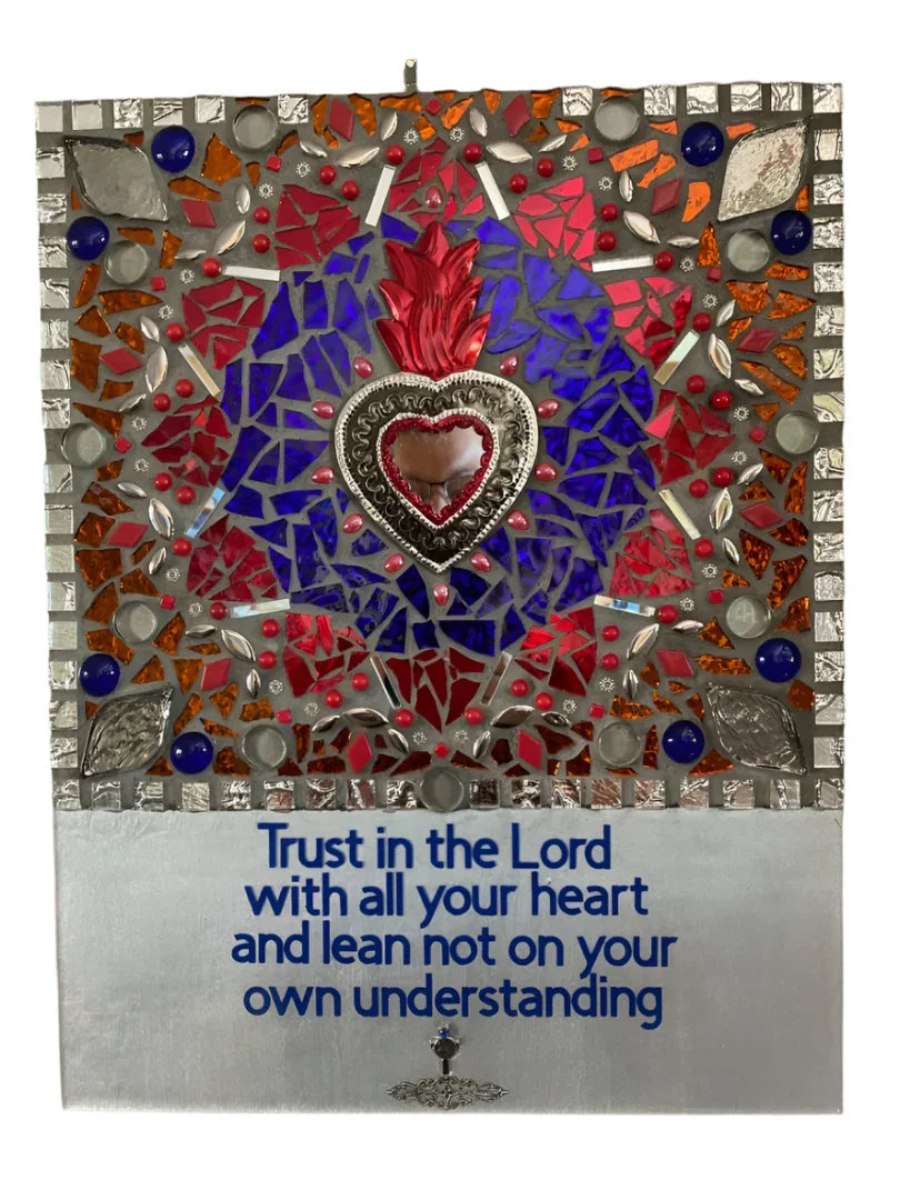"Trust in the Lord" Glass Resin Plaque – Sacred Heart of Jesus 18" x 14" - Ysleta Mission Gift Shop