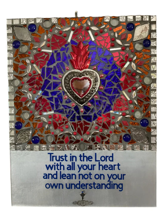 "Trust in the Lord" Glass Resin Plaque – Sacred Heart of Jesus 18" x 14" - Ysleta Mission Gift Shop