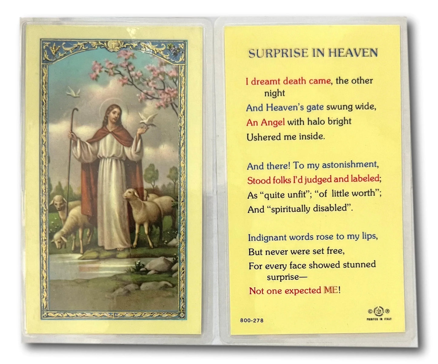 Surprise in Heaven – Laminated Catholic Prayer Card | Spiritual Reflection & Comfort Gift - Ysleta Mission Gift Shop