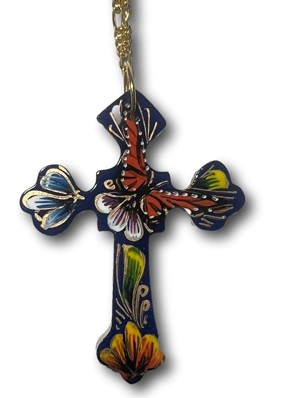 Handcrafted Painted Lacquered 3 Inch Cross Necklace with Keepsake Box - Ysleta Mission Gift Shop