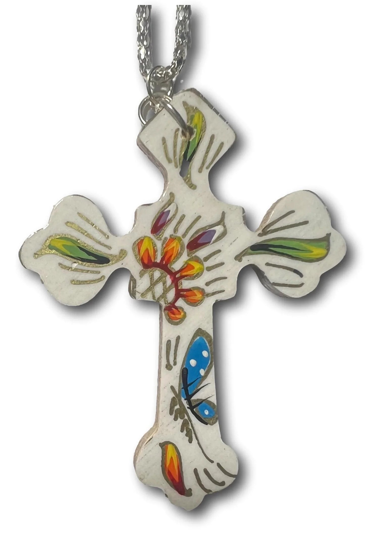Handcrafted Painted Lacquered 3 Inch Cross Necklace with Keepsake Box - Ysleta Mission Gift Shop