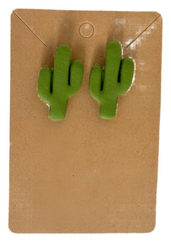 Polymer Clay Cactus Earrings, Nickel-Free 18k gold plated stud posts, L 1.25 in x W 0.75 in - Ysleta Mission Gift Shop