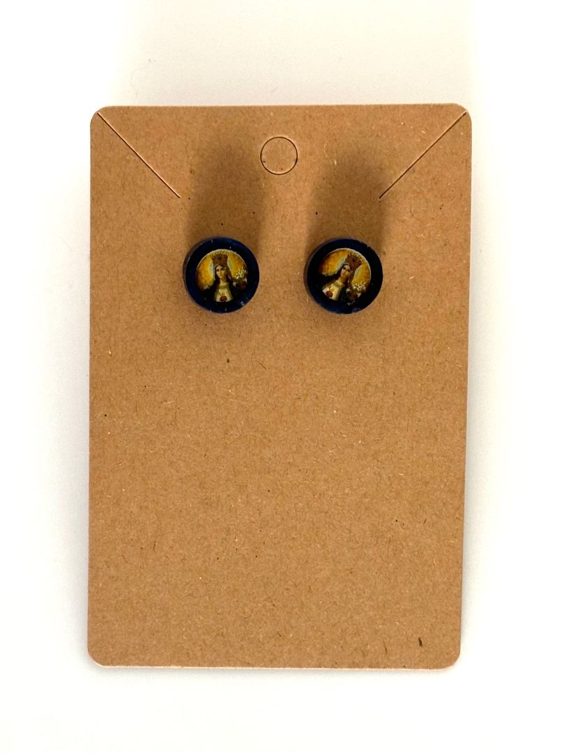 Resin Religious Saints Stud Earrings – Nickel-Free 18K Gold Plated Studs - Ysleta Mission Gift Shop