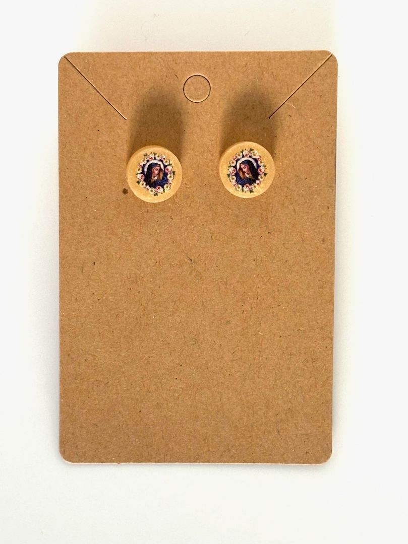 Resin Religious Saints Stud Earrings – Nickel-Free 18K Gold Plated Studs - Ysleta Mission Gift Shop