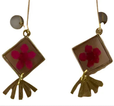 Resin Flower Earrings – Brass Mini Fan Pendant with 18K Gold Plated Hooks - Ysleta Mission Gift Shop
