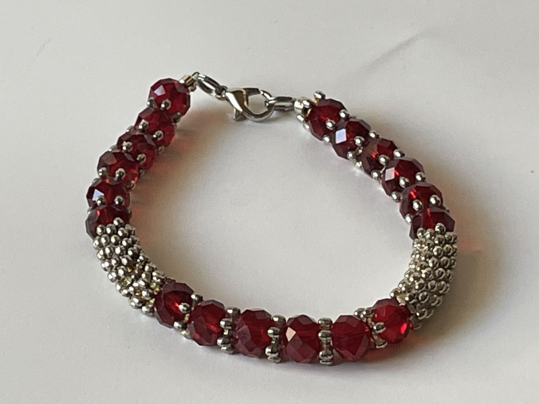 Red Faceted Gemstone Beaded Bracelet – 7"