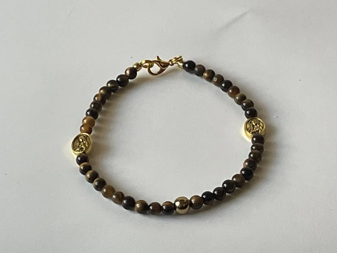 Tiger Eye Bracelet with Virgin Mary Medal – 8"