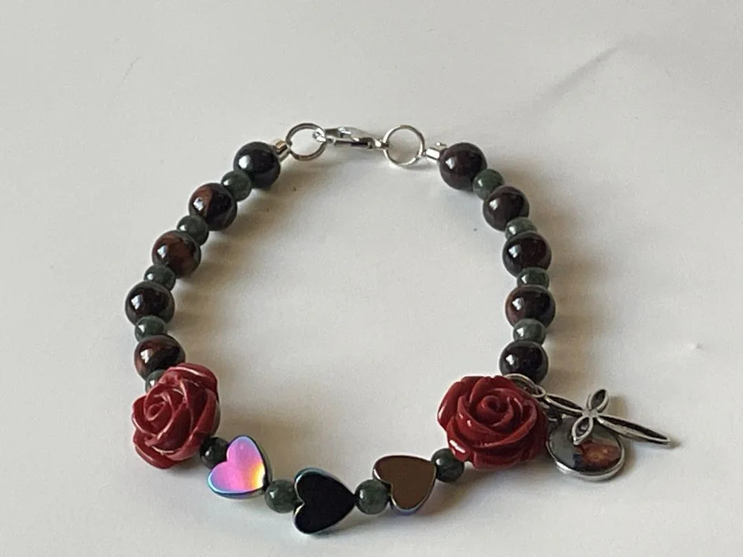 Amber & Rose Religious Bracelet with Heart Medal – 7"