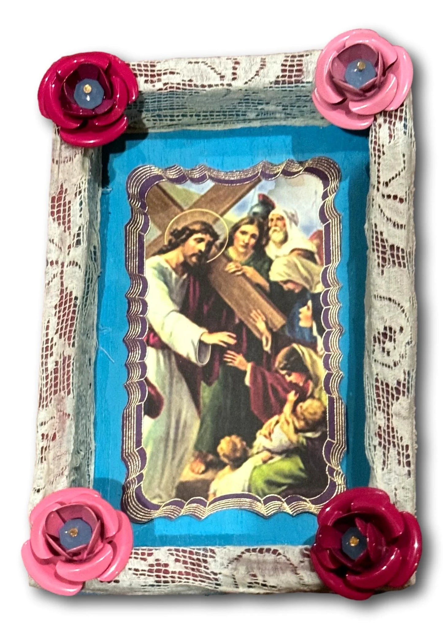 Handmade Nichos with Vintage Saints Prayer Cards, – Upcycled Mexican Art - Ysleta Mission Gift Shop
