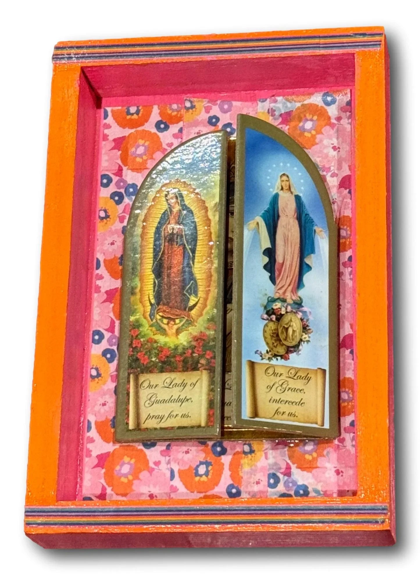Handmade Nichos with Vintage Saints Prayer Cards, – Upcycled Mexican Art - Ysleta Mission Gift Shop