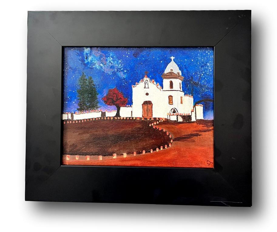 Luminarias of Ysleta del Sur 8x10 Oil on Canvas Original - Ysleta Mission Gift Shop
