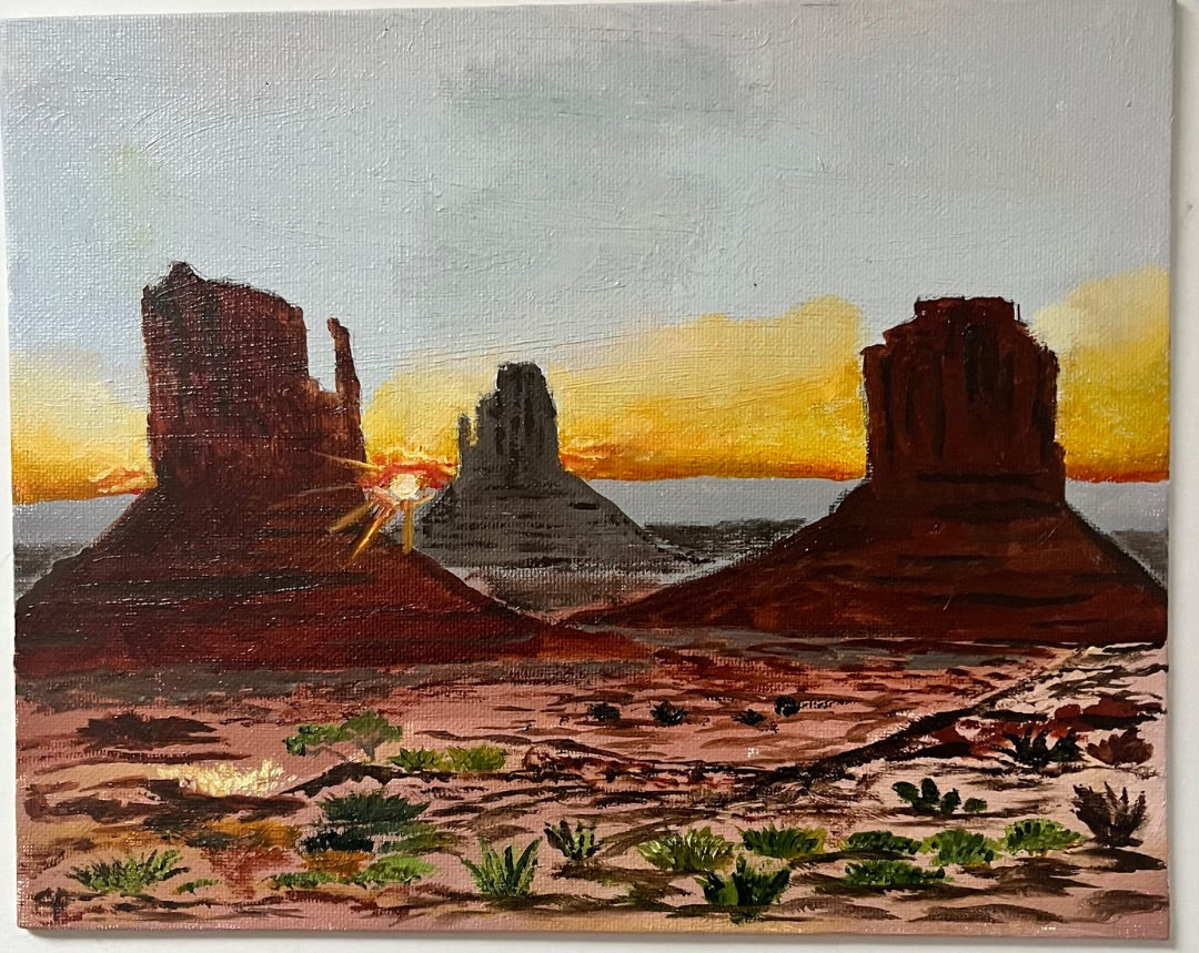 Sunrise in Monument Valley – Southwest Landscape Oil Painting with Easel Frame