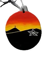 Ornament Star/Cross red sunset, ceramic 3.26 x 3.81 in - Ysleta Mission Gift Shop