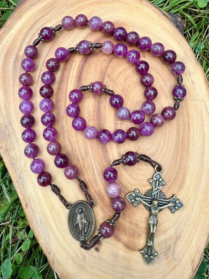 Purple Jade Catholic Rosary Beads – Miraculous Medal Centerpiece & Ornate Crucifix - Ysleta Mission Gift Shop
