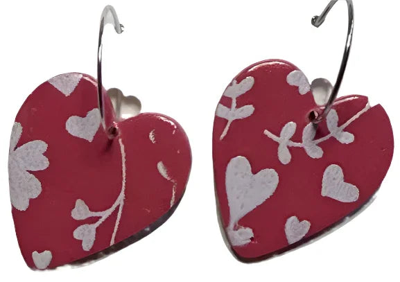 Polymer Clay Heart Earrings – 2” Hypoallergenic Hoops - Ysleta Mission Gift Shop