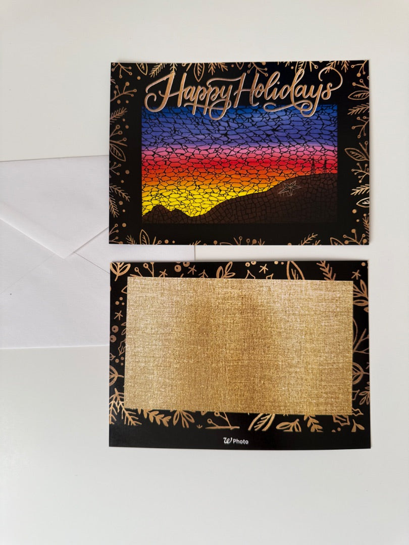 Note Card Art Print Mosaic Happy Holiday Flat Cardstock Card 5 x 7 Inches - Ysleta Mission Gift Shop