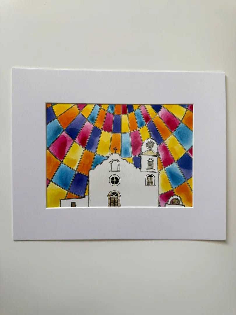 “Ysleta Mission” Matted 5x7 Photo – Catholic Southwest Stained Glass Inspired Art - Ysleta Mission Gift Shop
