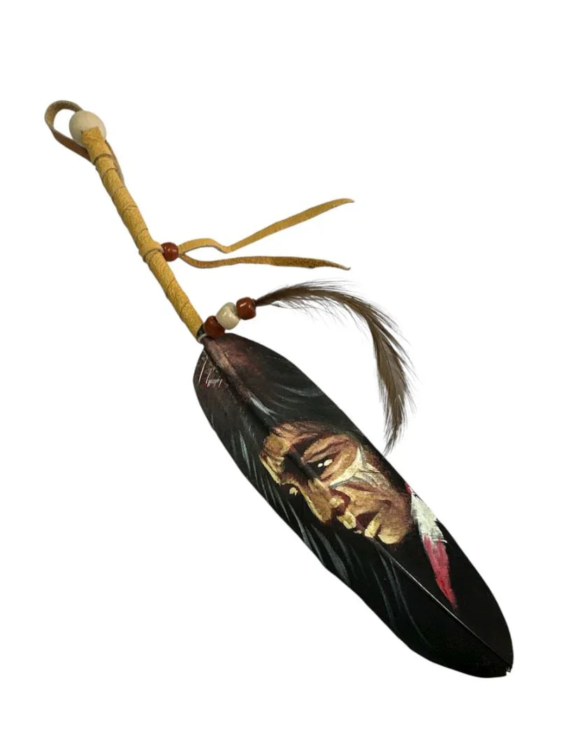 Vivid Hand-Painted Feather Art – Nature and Native Tradition Combined 6" - Ysleta Mission Gift Shop