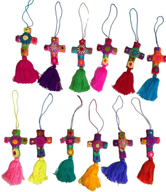 Handcrafted Mexican Embroidered Cross Charm Versatile Artisan Accessory from Mexico - Ysleta Mission Gift Shop