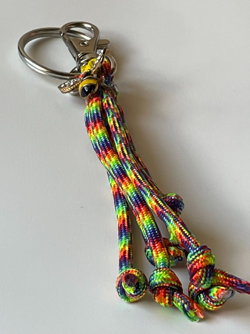 Rainbow Paracord Keychain with Bumble Bee Charm - 4-Inch Durable Design