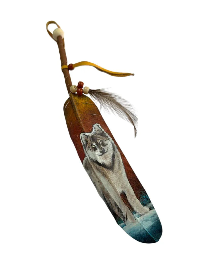 Vivid Hand-Painted Feather Art – Nature and Native Tradition Combined 6" - Ysleta Mission Gift Shop