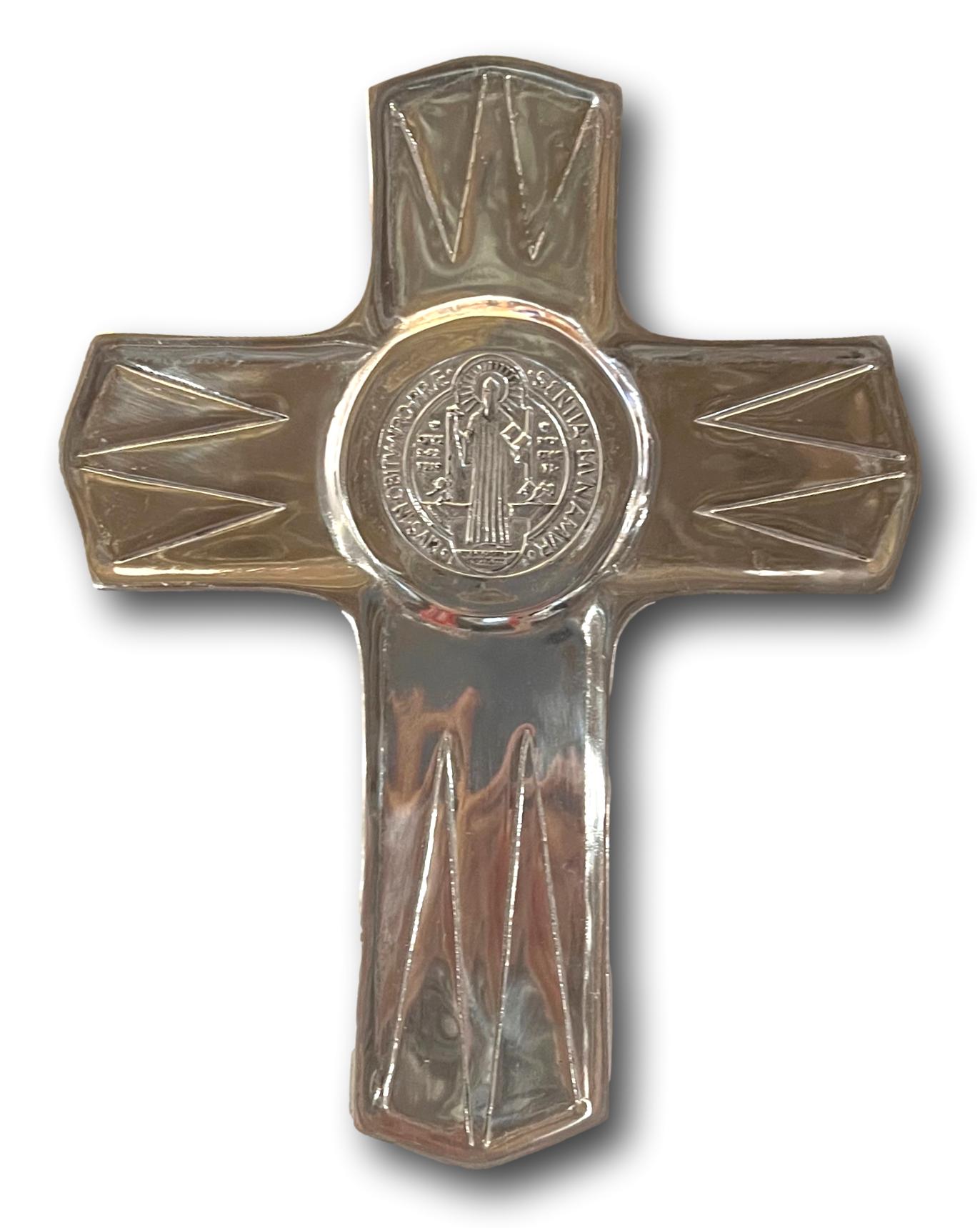 Large Saint Benedict Medal Cross – Pewter Wall Cross, 13" x 10"
