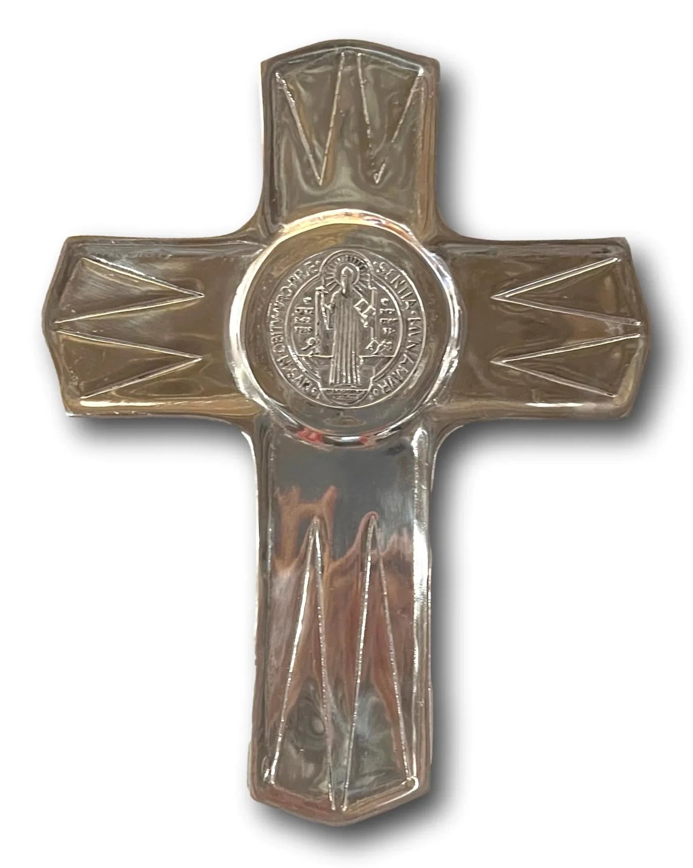 Large Saint Benedict Medal Cross – Pewter Wall Cross, 13" x 10" - Ysleta Mission Gift Shop
