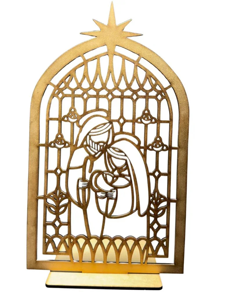 Laser-Cut Nativity Scene with Wooden Base