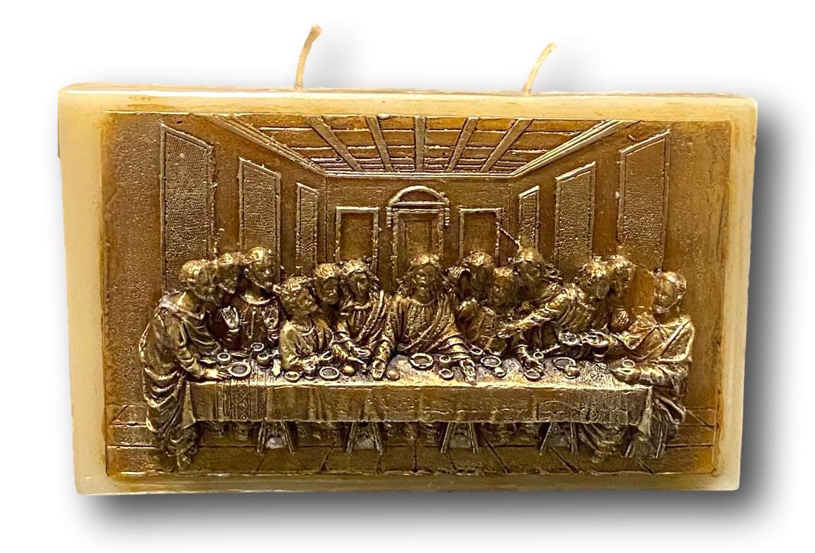 Last Supper Rectangular Candle – Handmade Beeswax Catholic Symbol | Vela Rectangular de la Última Cena – Símbolo Católico Hecho a Mano con Cera de Abeja 10x6x1.5