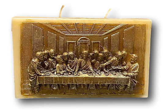 Last Supper Rectangular Candle – Handmade Beeswax Catholic Symbol | Vela Rectangular de la Última Cena – Símbolo Católico Hecho a Mano con Cera de Abeja 10x6x1.5 - Ysleta Mission Gift Shop