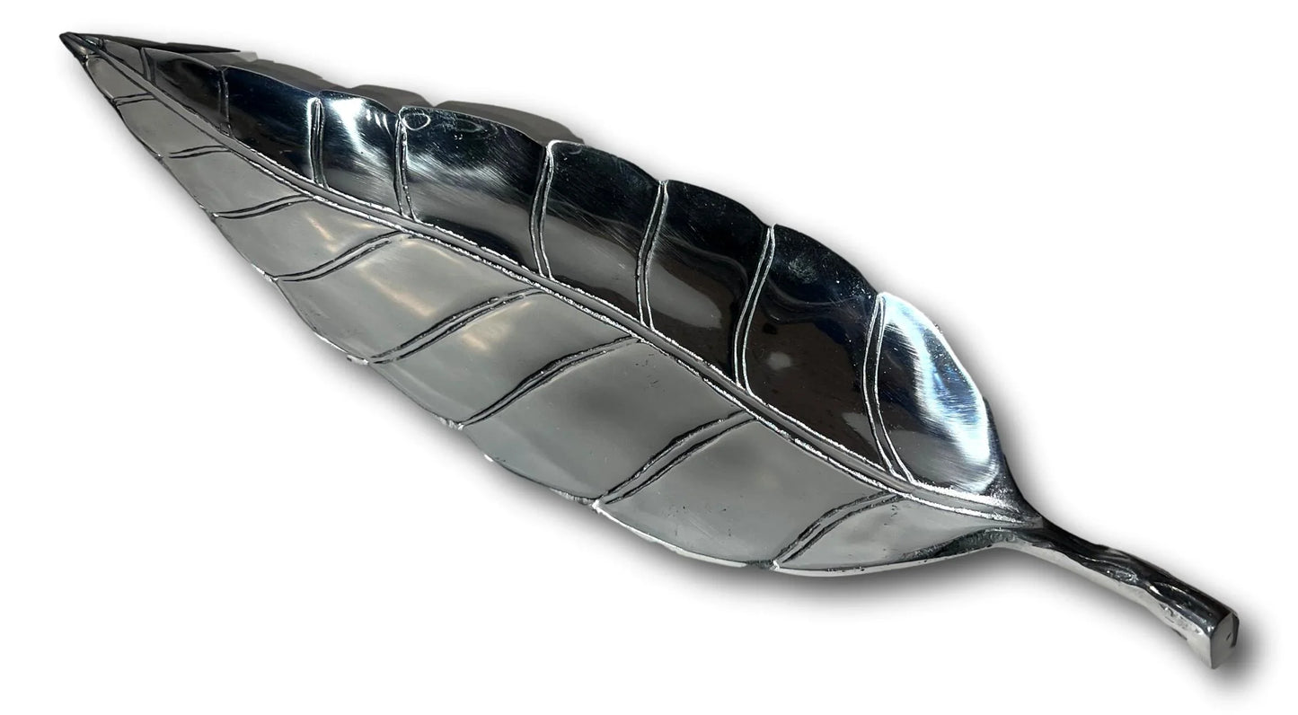 Leaf-Shaped Pewter Tray – Nature-Inspired Accent Dish - Ysleta Mission Gift Shop