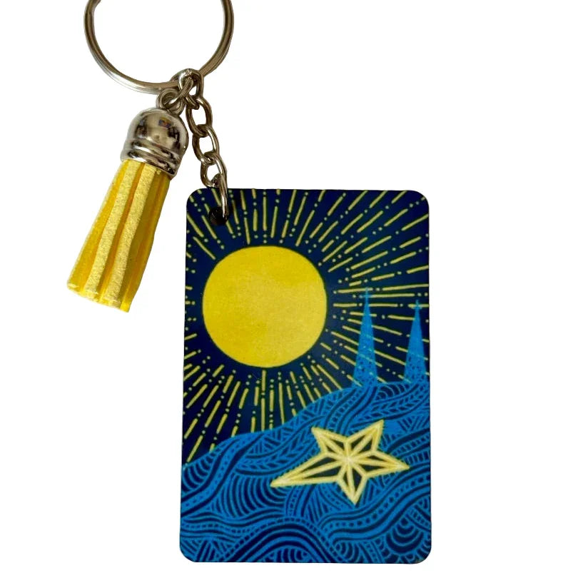 Loco Keychain – DoubleSided MDF Art with Optional Tassel, Edgy El Paso Style