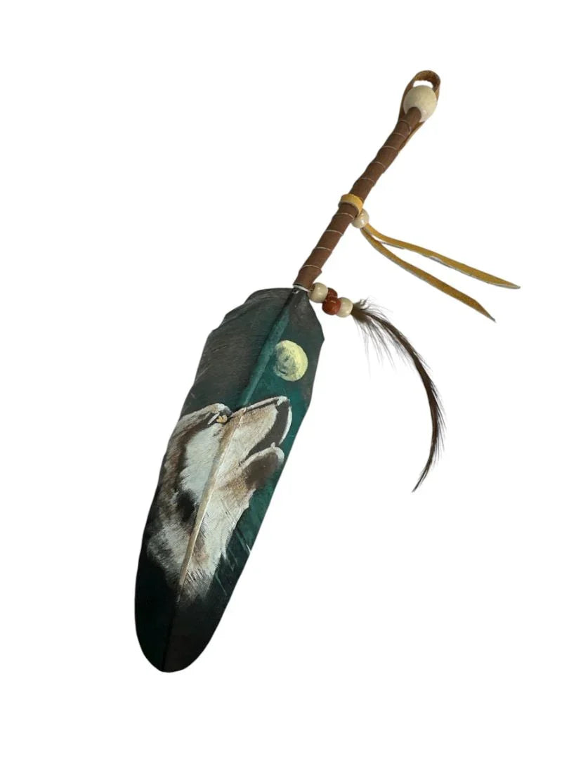 Vivid Hand-Painted Feather Art – Nature and Native Tradition Combined 6" - Ysleta Mission Gift Shop