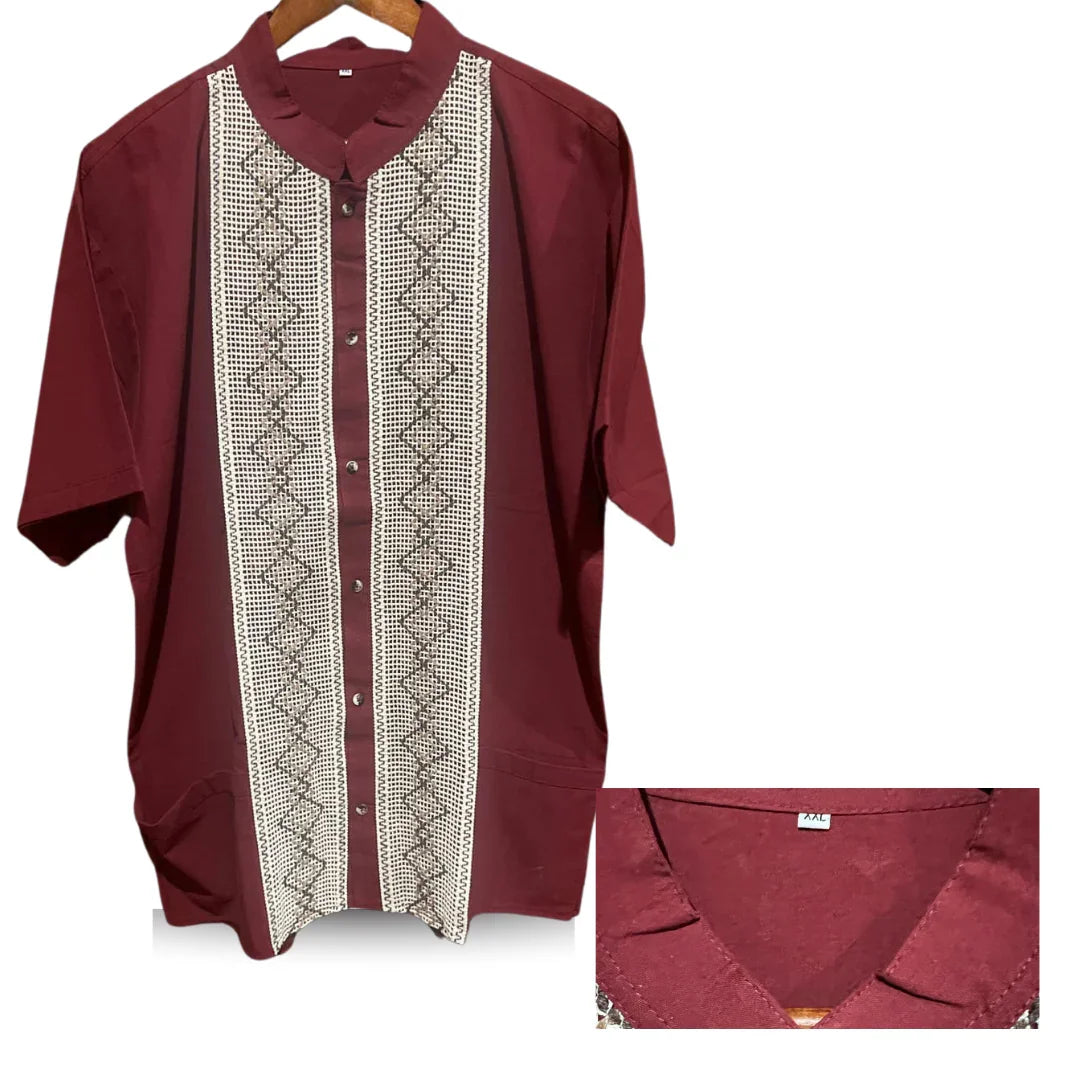 Men's Cotton Guayabera Shirt - Button-Down, XL-XXL, Front Pockets, Mexico - Ysleta Mission Gift Shop