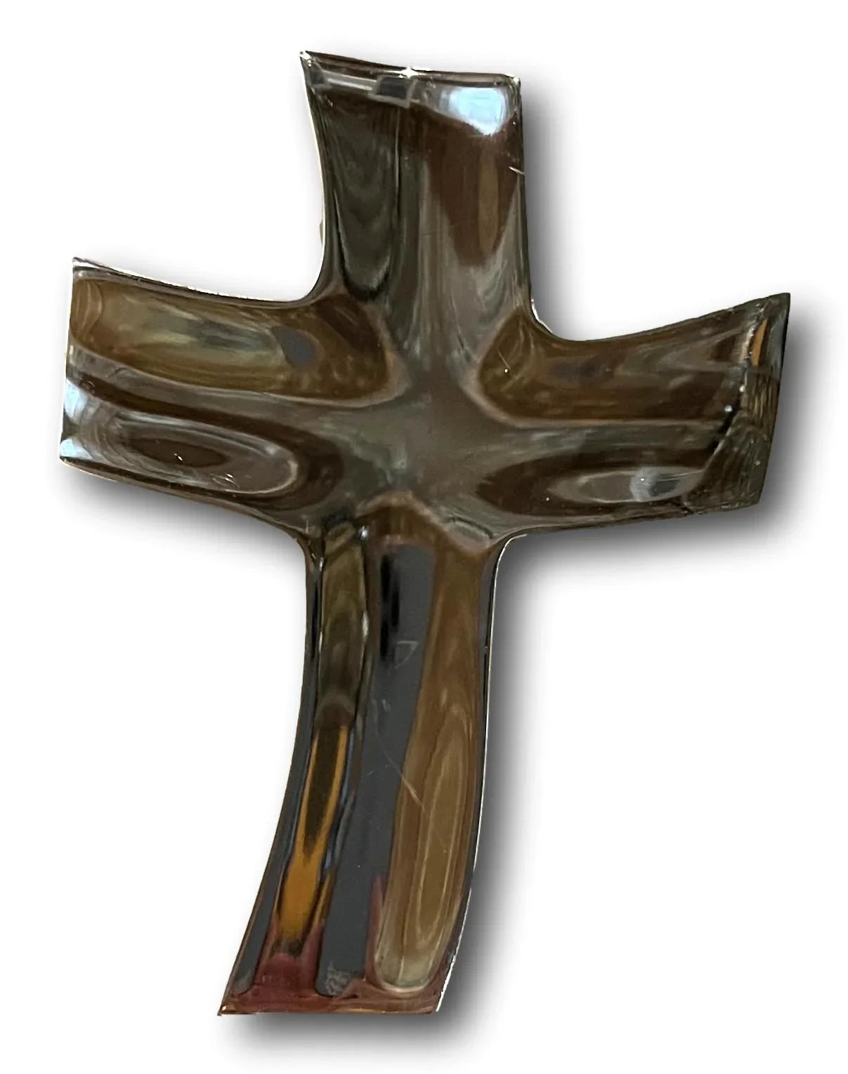 Medium Smooth Classic Pewter Cross – Minimalist Faith Accent, 6" x 4.5" - Ysleta Mission Gift Shop