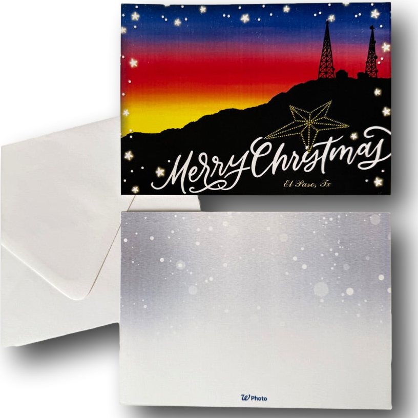 Merry Christmas El Paso Flat Notecard – 5×7 Sunset Art Greeting Card + Envelope