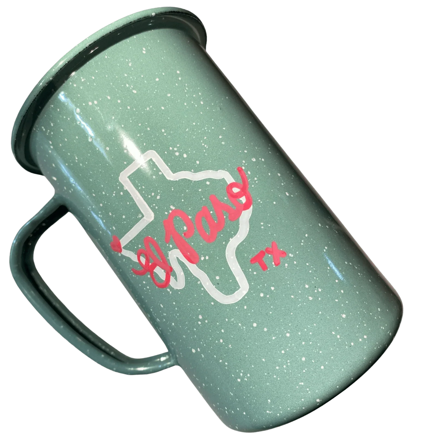 El Paso Mug – 16 oz Hand-Drawn Pink Lettering Tall Enamel Tin Souvenir Cup - Ysleta Mission Gift Shop