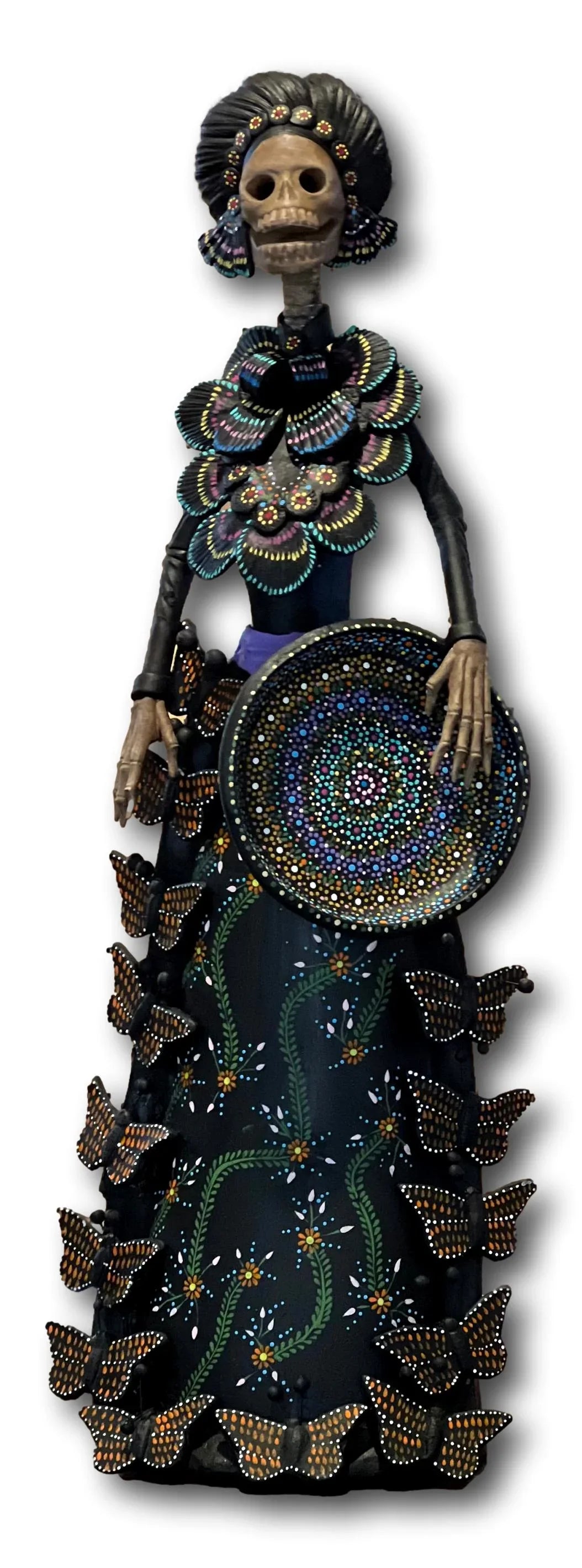 Monarch Butterfly Mariposa Catrina – Handcrafted Day of the Dead Clay Sculpture from Mexico 28" x 7" - Ysleta Mission Gift Shop
