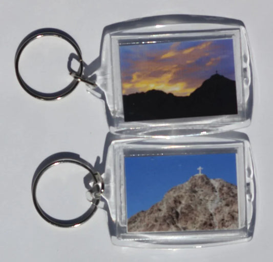 Mount Cristo Rey Acrylic Photo Key Chain – Double-Sided (2 1/8" x 1 1/2") - Ysleta Mission Gift Shop