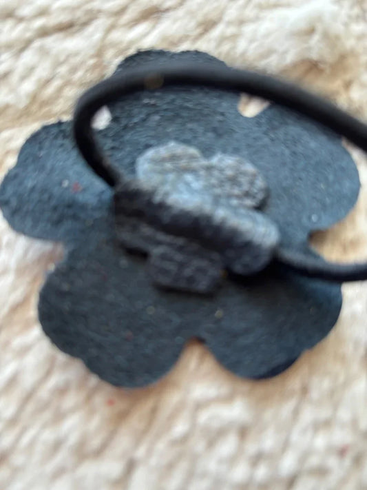 Navy Blue Leather Flower Ponytail Set with Bookmark – Classic Faith-Inspired Hair Accessory - Ysleta Mission Gift Shop