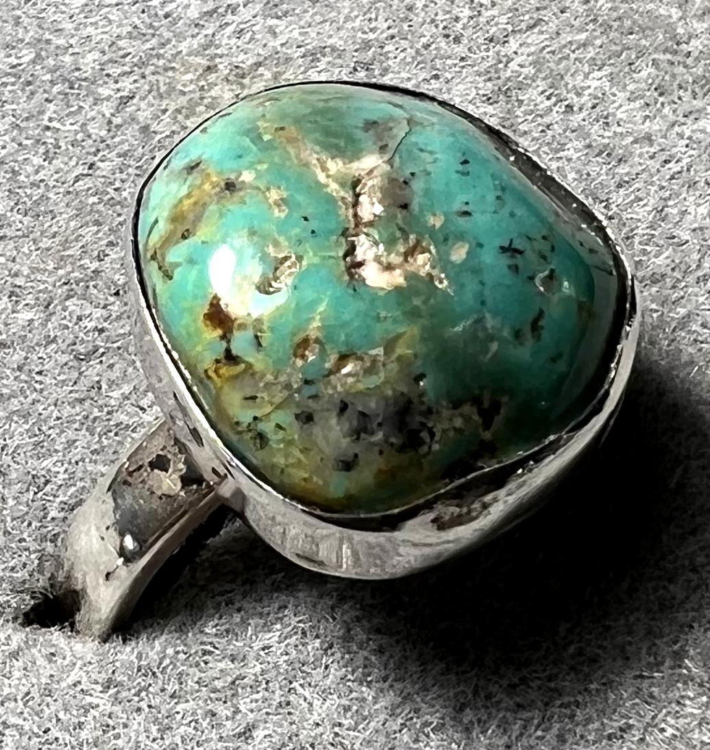 Nevada Turquoise Silver Ring – Native American Design – Size 7.5 – Ray Duck Handmade Jewelry
