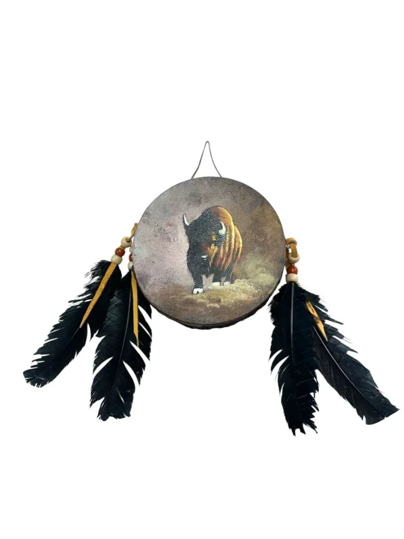 Hand-Painted Mini Rawhide Drum – Mexican Souvenir or Musical Gift (4") - Ysleta Mission Gift Shop