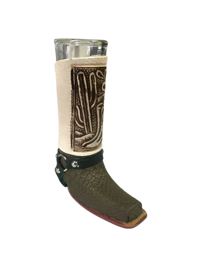 Handcrafted Real Leather Boot Shot Glass | Assorted Styles – 6" Removable Glass Insert - Ysleta Mission Gift Shop