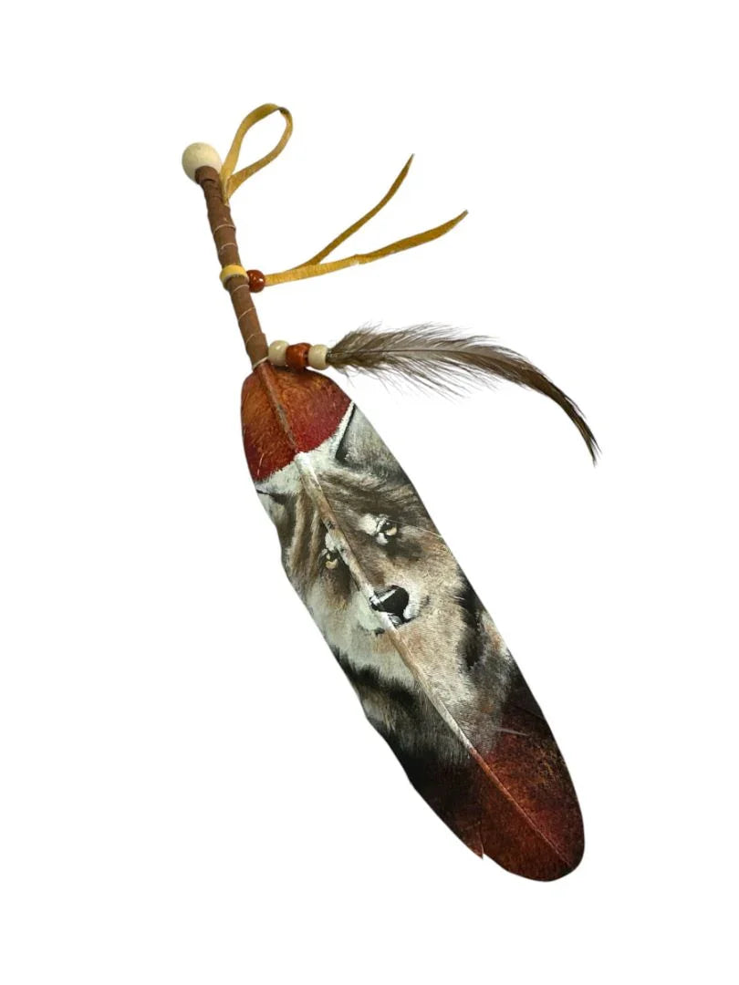 Vivid Hand-Painted Feather Art – Nature and Native Tradition Combined 6" - Ysleta Mission Gift Shop